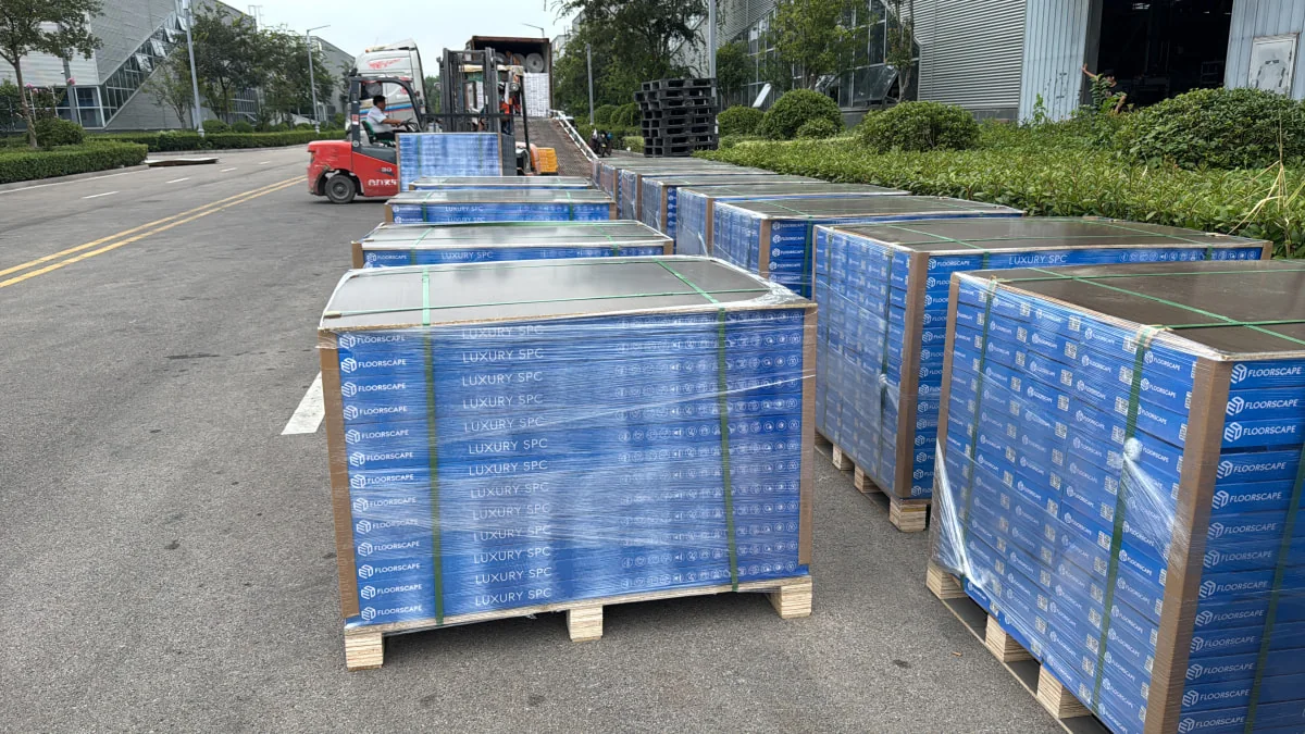 SPC flooring pallet packaging warehouse